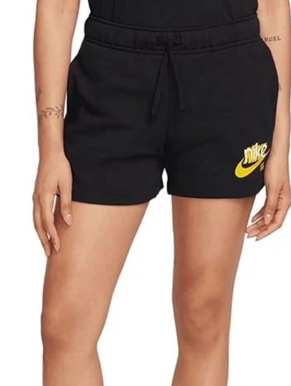 Nike Women's Sportswear Club Fleece Graphic Shorts Black And Gold